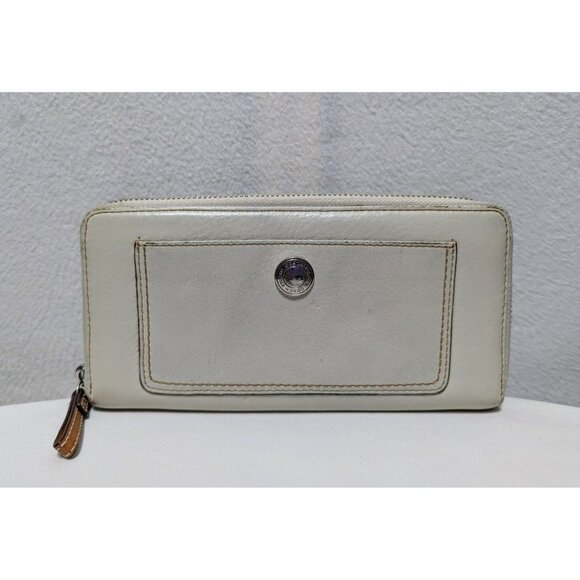 Vintage Coach Leather Zip Around Accordion Wallet Cream/Off White Silver - Picture 1 of 11